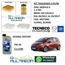 TAGLIANDO 3 FILTRI E OLIO ORIGINALE 5W30 OPEL MERIVA B 1.4 GPL LPG 88KW 120 CV