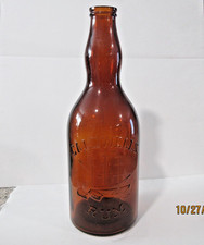 CALDWELL'S RUM ONE QUART bottiglia marrone in rilievo 3 alberi goletta nave circa 1954