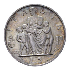 5 LIRE 1937 IMPERO RARA VITT