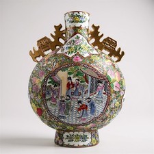 Grande vaso antico a forma di luna, ceramica cinese In oro Zecchino 18k