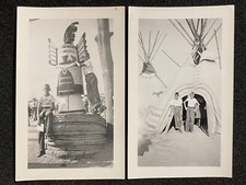 Lotto 2 antiche foto istantanea nativi americani indiani Teepee totem pole e ragazzi
