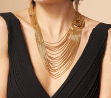Collana Bavaglino Multifilo Dorato Oro 14K Statement Lusso Gioiello Art Déco