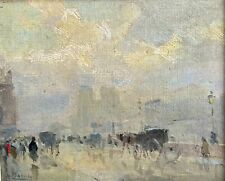  Bellissimo, olio su tavola, "Parigi, tarda sera" di Attilio Pratella 1856-1949