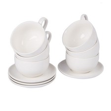SET 8 PEZZI PER COLAZIONE CAPPUCCINO 4 TAZZE 200 E 4 PIATTINI PORCELLANA BIANCA