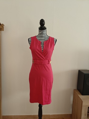 Vestito tubino scollo fucsia - vestito,