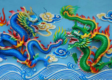 Drago cinese blu e verde mare