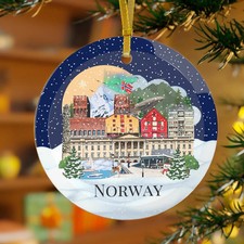 Ornamento natalizio Norvegia, decorazione albero a tema viaggio, illustrato norvegese Landm