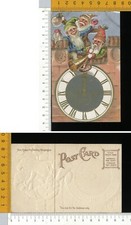 V3587] BUON ANNO NUOVO - SCENA GNOMI ELFI SOPRA OROLOGIO CAMPANILE - RILIEVO