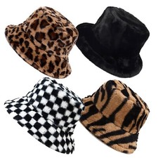 Morbida da Donna Pelliccia Finta Leopardo Tigre Scacchi Caldo Secchio Bush