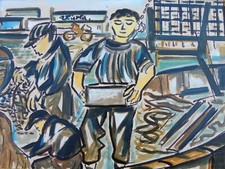 Giuseppe VIOLA (Milano 1933-2010) PESCATORI Olio su tela cm 30x40 +cornice 54x64