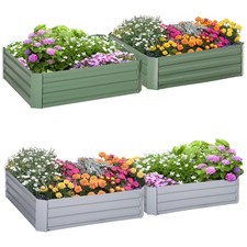 Outsunny Set di 2 Letti per Orto Rialzati in Acciaio 100x100x30cm