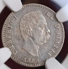 50 CENTESIMI 1889 UMBERTO I MONETA REGNO D&apos;ITALIA IN ARGENTO NGC AU 58