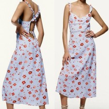 Abito midi ZARA blu stampa