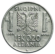 0,20 lek 1939 Amagnetica Albania Regno d'Italia Vittorio Em. III RARA BB/SPL