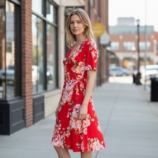Donna Morgan Red Floral Dress