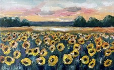 Dipinto olio campo di girasole arte originale paesaggio wall art 12x20" firmato