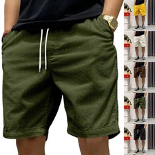 Pantaloni corti uomo pantaloncini in velluto a coste con tasche elastico in vita coulisse cargo