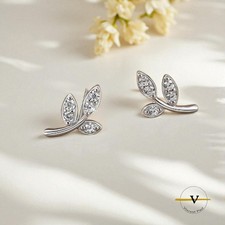 ORECCHINI DONNA  FOGLIE IPOALLERGENICI CON ZIRCONI IN ARGENTO 925 RODIATO