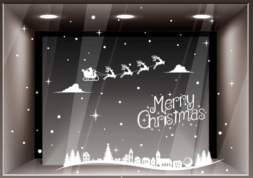 Vetrofania natale renne babbo