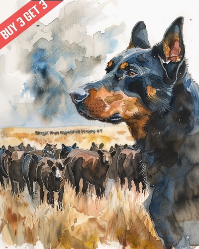 Beauceron con gregge - , dipinto