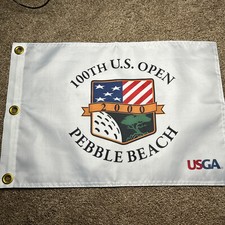 2000 US OPEN PEBBLE BEACH USGA PGA TOUR SPILLA BANDIERA CON OCCHIELLI SPEDIZIONE GRATUITA AUTOGRAFI