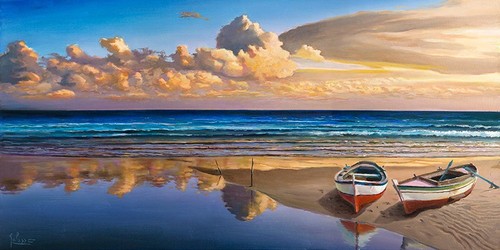 Quadro barche spiaggia - su,
