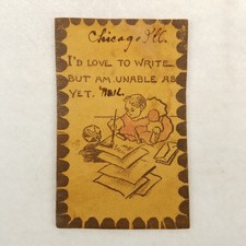 Mi piacerebbe scrivere ma non sono ancora in grado di cuoio cartolina 1906 bambino scarabocchiaio