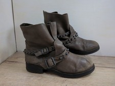 Stivaletti biker frassino con borchie - pelle marrone - taglia 4 UK EU 37 ottimi usura