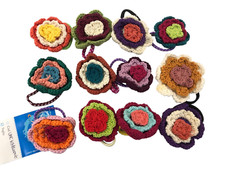 12 ELASTICI PER CAPELLI FORMA FIORI ALL'UNCINETTO FERMAGLI ACCONCIATURA CM 5,5