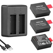 Batteria Action Cam Batteria Ricaricabile da 1350 mAh (3 pezzi) con Caricatore