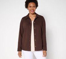 Giacca donna Denim & Co. taglia M comoda maglia colletto ad aria bottoni marrone A698962