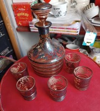 SET BOTTIGLIA E 5 BICCHIERI CRISTALLO Rosa Argento PER ROSOLIO VINTAGE 