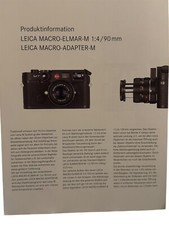 #A0369- Leica Elmar M 1:4/90 mm adattatore macro-M opuscoli foglio informativo 4 pagine