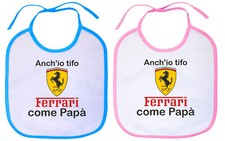 Bavaglino Neonato Anch'io tifo FERRARI come Papà Tributo F1! Personalizzato