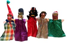 Vintage MCM pupazzi a mano tedeschi legno intagliato testa punzone mago diavolo vecchia signora 11"