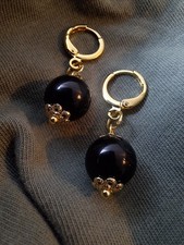 Orecchini Su Coccu Dorati Sardo Fatto Mano Kokku Malocchio Onice Oro Portafortun