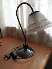 lampada abat-jour lume da comodino in ferro battuto e vetro satinato