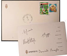 Busta logo Juventus viaggiata con biglietto  auguri Moggi Giraudo Boaglio 1998