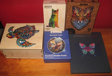 lotto 5 puzzle in legno NON CONTATI tartaruga ~ volpe ~ husky ~ farfalla ~ treno