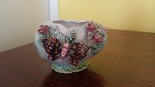 VINTAGE - VASO IN CERAMICA CON FIORI E FARFALLE
