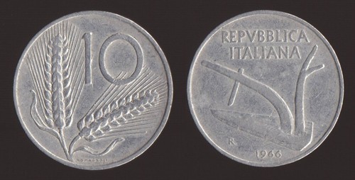 Lire 1966 spighe - 1966, aratro
