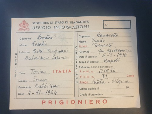 Documento posta prigioniero - prigioniero, di