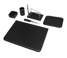 Set da Scrivania 6 Pezzi 100% Pelle Fatto a Mano in Italia Nero E Marrone 