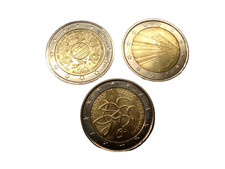3 monete commemorative da 2