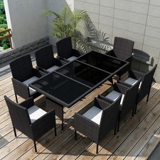 Set da Pranzo Giardino 9 pz e Cuscini Polyrattan Nero Tavolo Sedie vidaXL