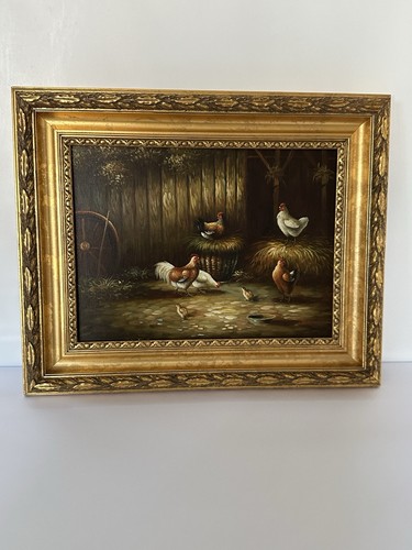 Dipinto olio pollaio - e., boehm