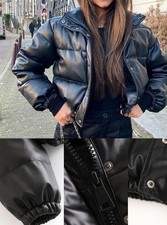 Women’s Black Leather Puffer