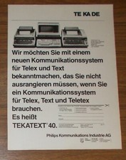 Rara pubblicità PHILIPS TEKADE TEKATEXT 40 sistema per telex testo telefax 1982
