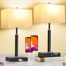 Stylish Touch Bedside Lamps - Set of 2 Black Table Lamps with 3-Way Dimming &