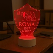 Lampada Plexiglass Roma Calcio e Nome Personalizzato Luce LED Camera 7 Colori